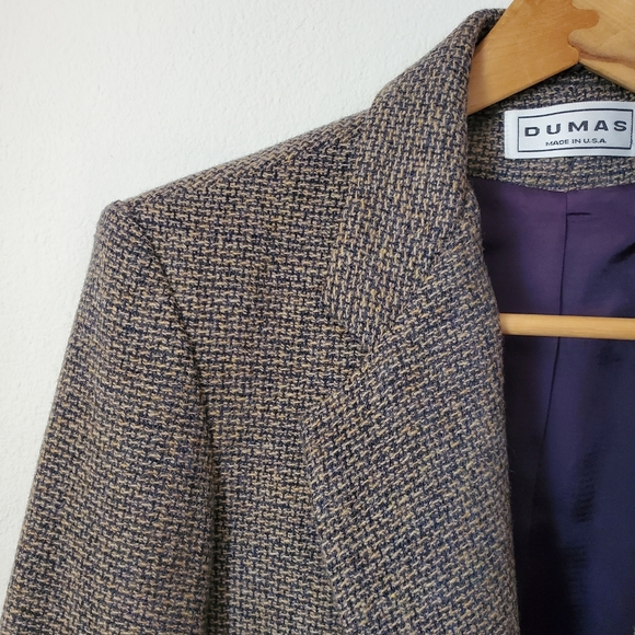 Size 8 Medium Vintage Wool Tweed Dumas Navy & Cream Blazer - Picture 8 of 8